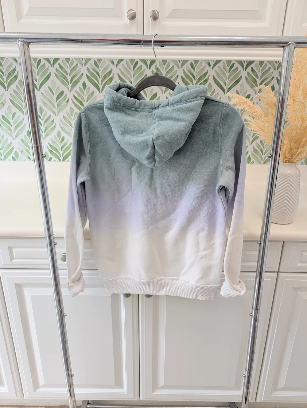 Hollister California Ombre Sage Green to White Logo Hoodie Small Y2K
